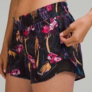 lululemon athletica Floral Athletic Shorts - Black and Pink hotty hot